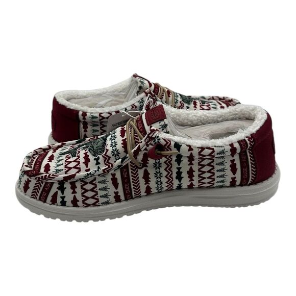 Hey Dude Wally Merry Fishmas Sweater Loafers Mens 10 Red Green Christmas Slip On - Picture 3 of 10